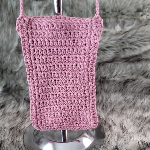 Pink Crochet Floral Crossbody Phone Bag - Picture 4 of 6